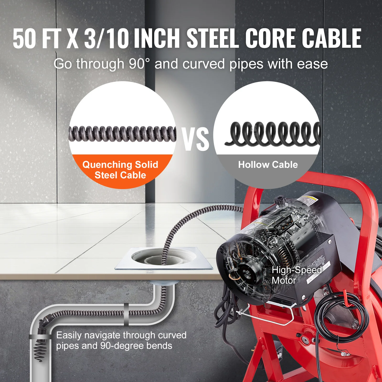 Electric Drain Cleaning Machine Pipe Tube Clean Tool for Homeuse SucceBuy 50FT Drain Cleaner Machine Auto Feed Sewer Snake Auger