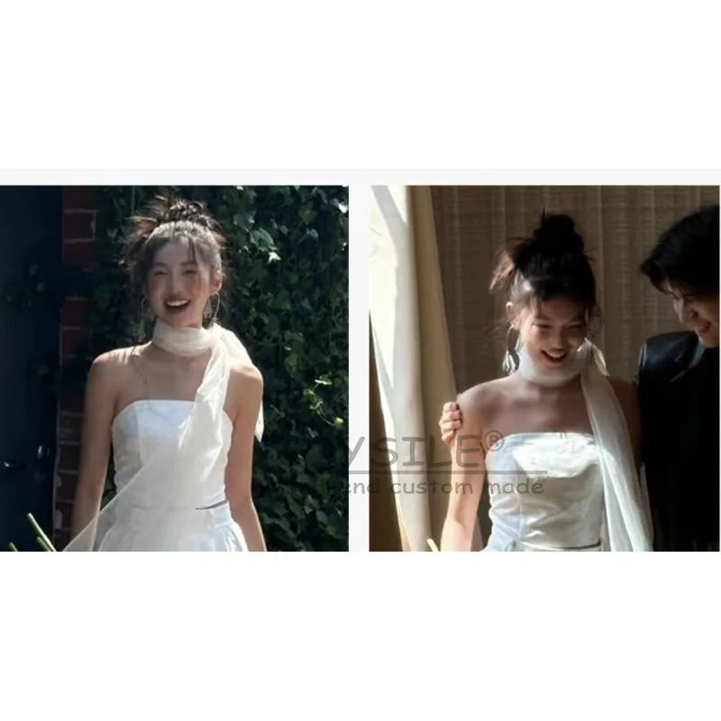 GIYSILE مخصص ثوب زفاف الضوء الأبيض 2025 موضة جديدة لواء النار مزاجه بسيط الساتان صديرية دائرية فساتين السهرة