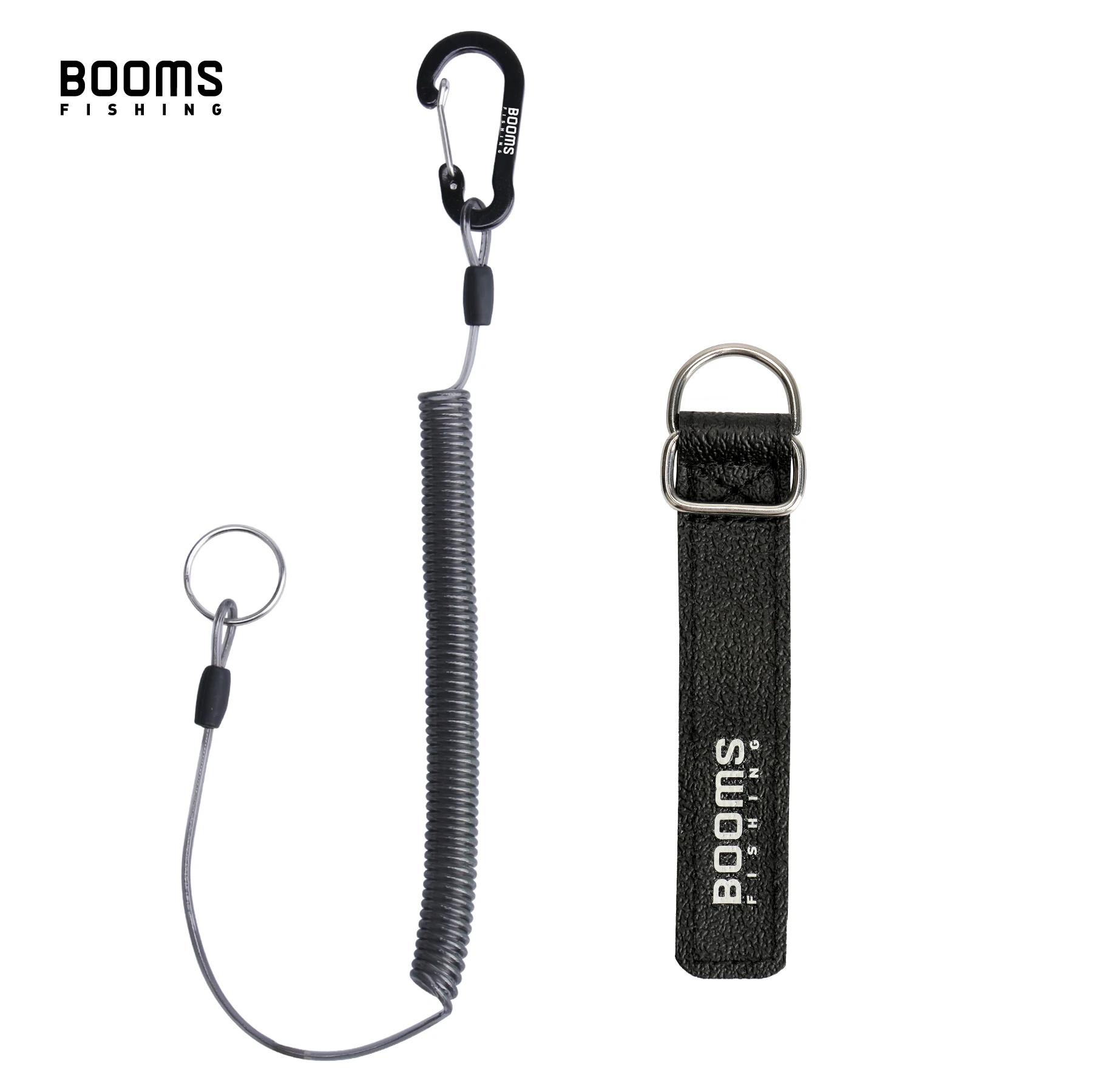 Booms Fishing T01 2M Angel-Spiral-Lanyards mit Ruten-Krawatte, Angel-Lanyard für Bootfahren, Seile mit Camping-Karabiner-Werkzeugen