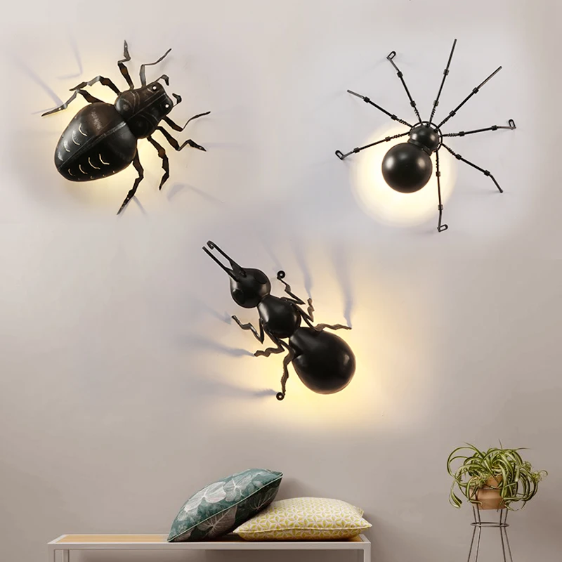 Novedad, luz de insectos para habitación de niños, Bar, iluminación de pared de hormiga para niños, interior, restaurante creativo, pasillo, lámpara de pared de araña G9