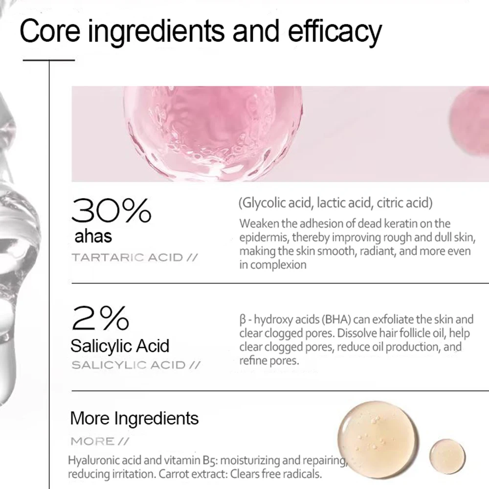 일반 살리실산 2% 글리콜산 아하 산 30%, 얼굴 각질 제거제, 각질 제거 브러시, 30ml