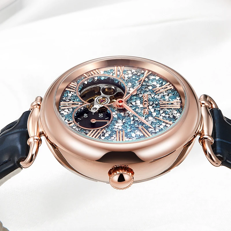 SKONE-ساعة نسائية مجوفة من الكريستال المرصع بالماس المقاوم للماء ، ساعة نسائية ، ساعة ميكانيكية نسائية ، علامة تجارية مشهورة ، أزياء فاخرة