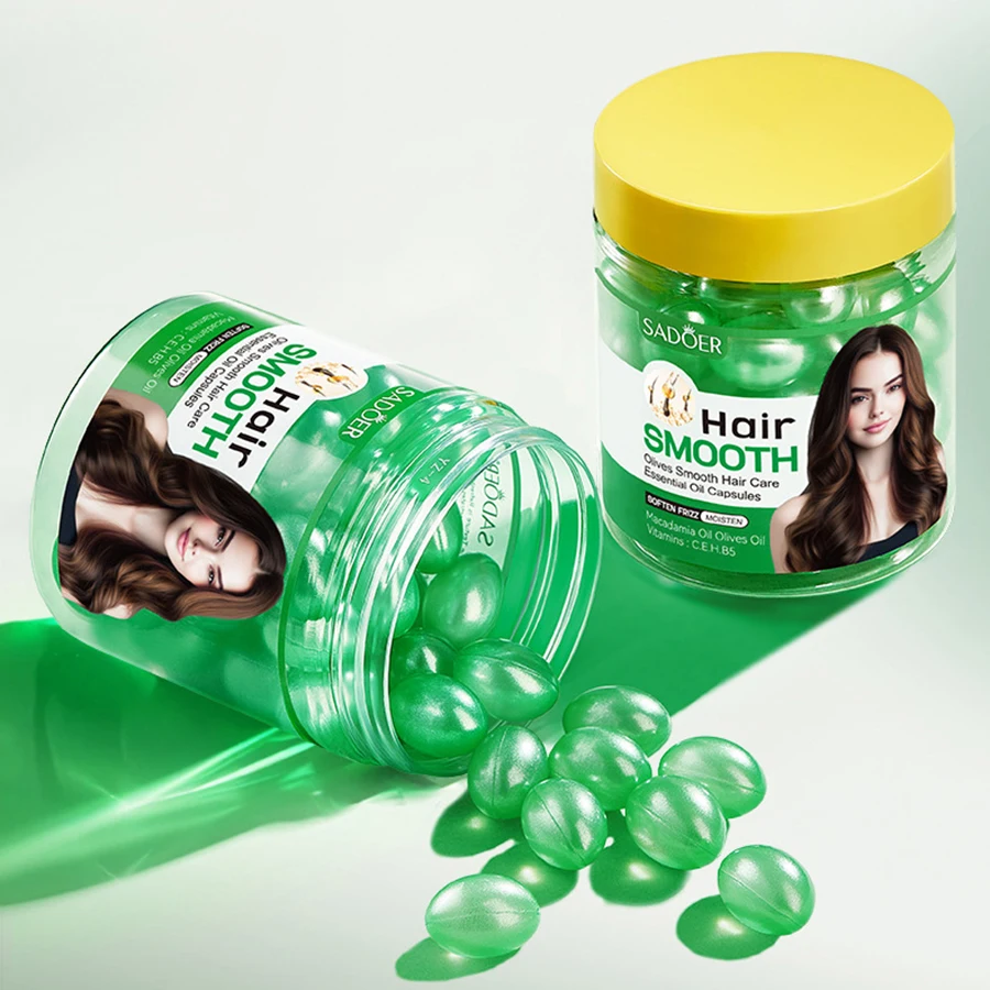 Cápsulas de aceite para el cuidado del cabello de oliva: antifrizz, mejoran el brillo, cápsulas blandas portátiles, adecuadas para todo tipo de cabello.