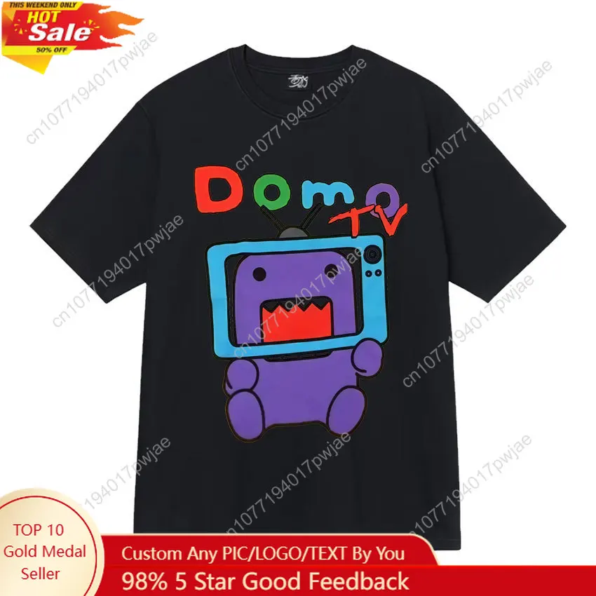 

Humor Domo Kun Tv Meme T Shirts Men's Clothes Cotton Crewneck Casual T-Shirt Oversized Summer Y2K Short Sleeve Tshirt Streetwear