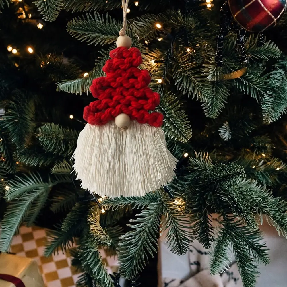 Boho Style Macrame Christmas Tree Tassel Pendant Santa Handmade Handwoven Christmas Tree Pendant Decorative Cotton Woven Window