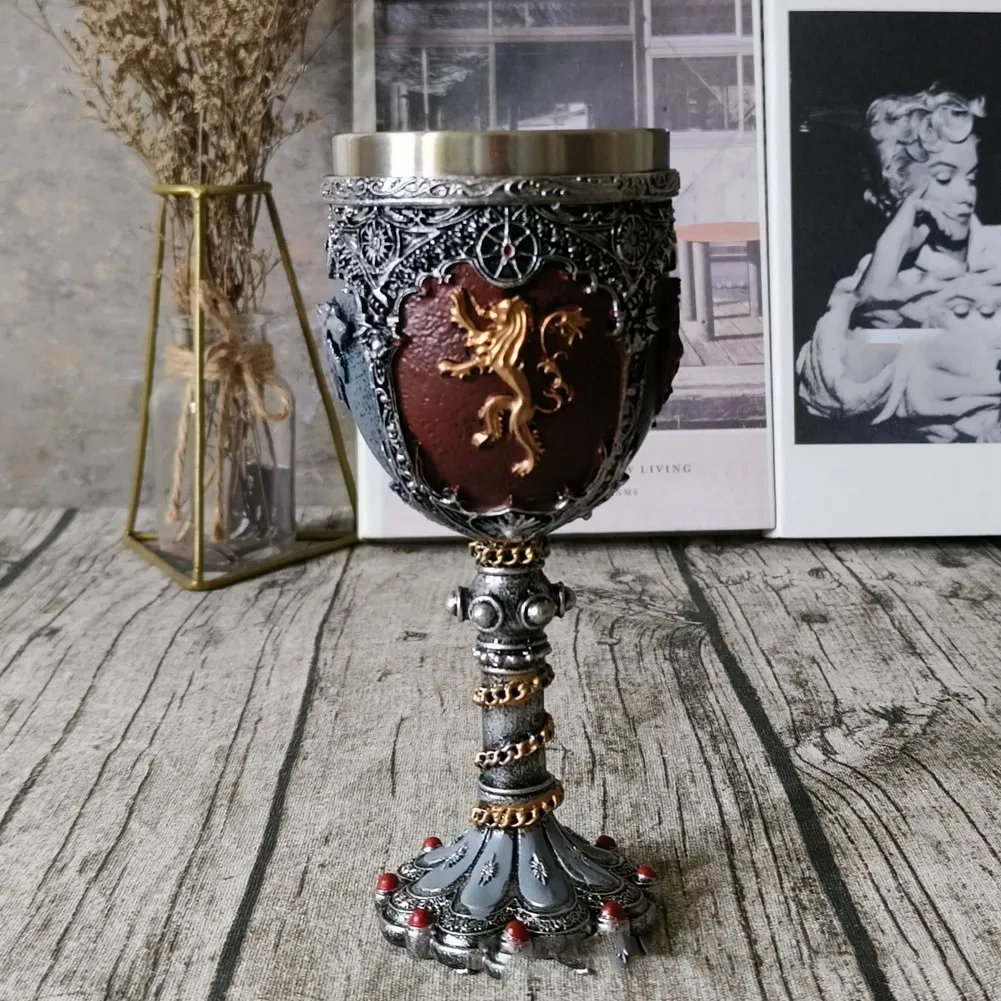 Medieval Knight Badge Beer Mug Stainless Steel Resin Viking Red Wine Glass Medieval Wine Glass Utensils Tea Set Stemware