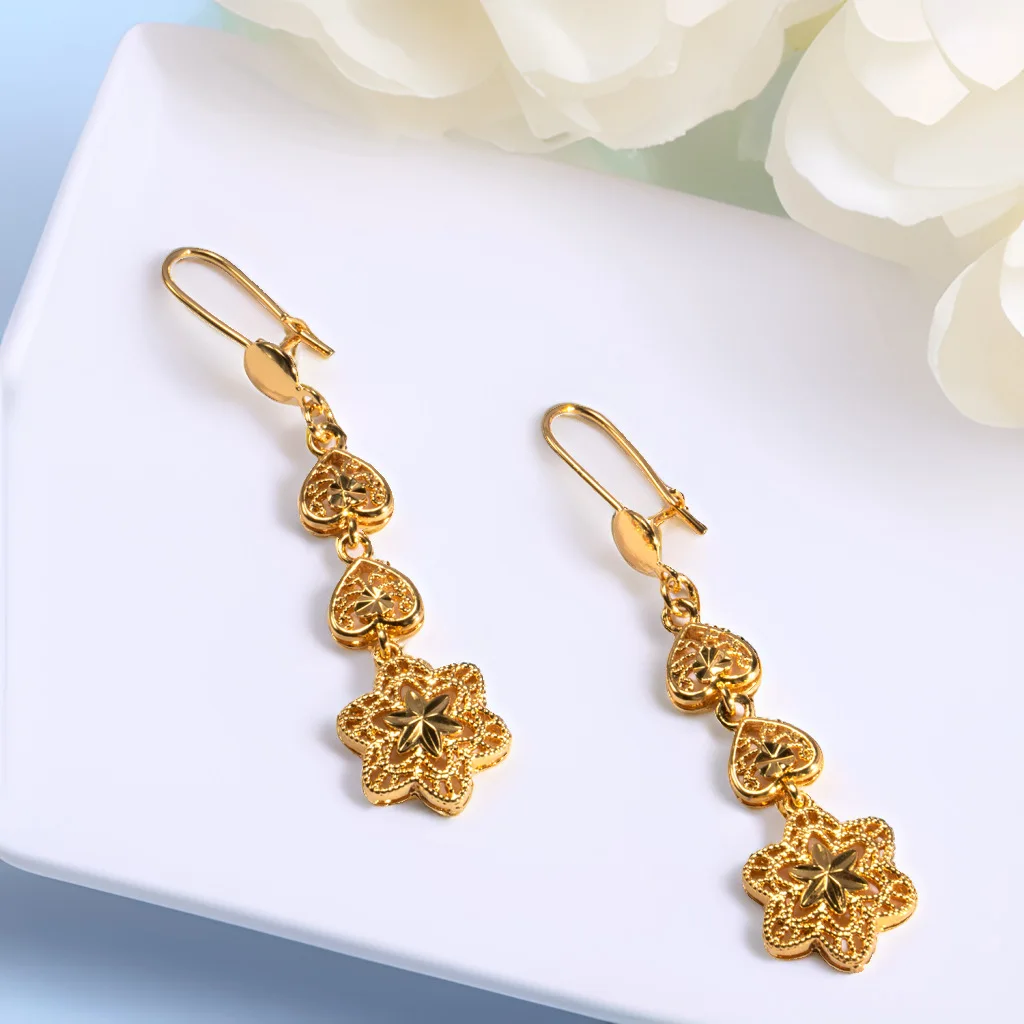 Middle East Dubai cross-border special copper gold-plated fringed flower earrings exaggerated high-end long earrings to modify t