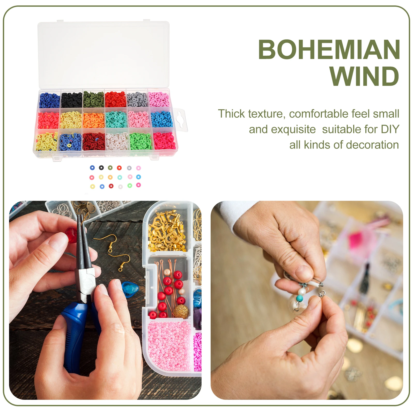 

18 Compartments Polymer Clay Beads Spacer DIY Jewelry Accessories Bohemian Style Colored Disc Decorations H made Gifts