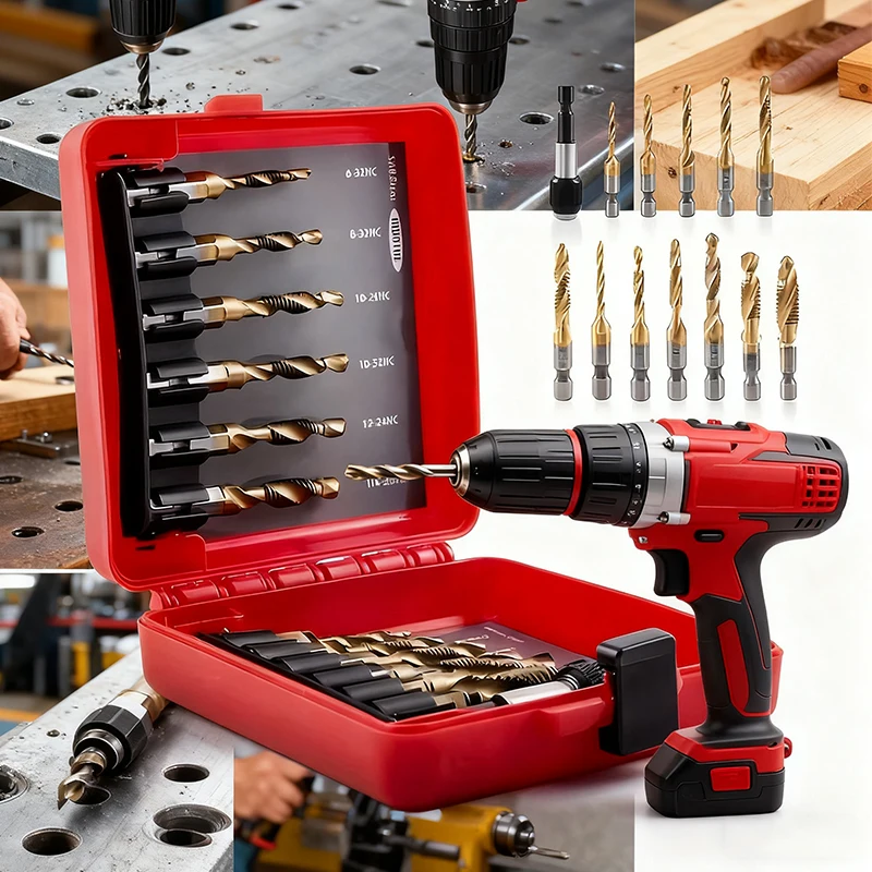 

13pcs BUFF STACK Full Steel Drill Bit and Tap Set 3 in 1 Tool for Drilling with Quick Change Adapter Tapping Drill Bit Set