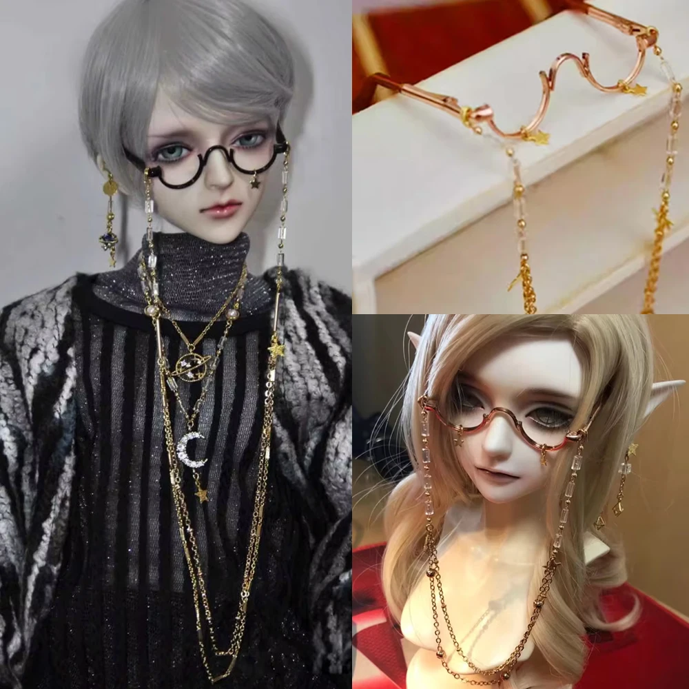D03-P656 Children Toy BJD DD SD MSD 1/4 1/6 1/3 Doll's Photo Props Accessories Gold Half-Rim Glasses 1pcs