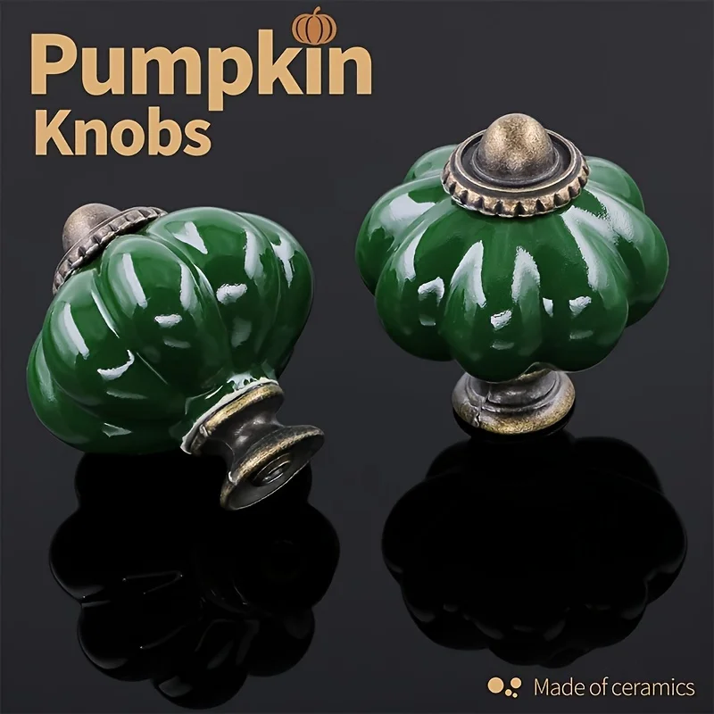 4pcs Vintage Ceramic Cabinet Pulls Lantern Knobs Dark Green 1 Set of Dresser Knobs, Drawer Pulls & Handles with Mounting Screws