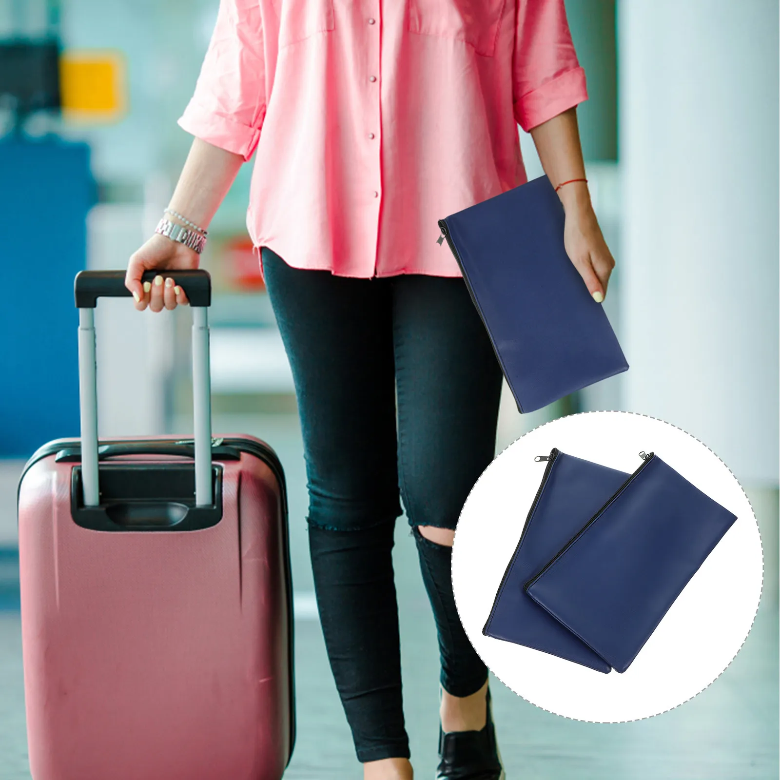 

2Pcs Zippered Pouch for Cash PU Money Bag with Independent Compartments Safe Lightweight Carry All in One