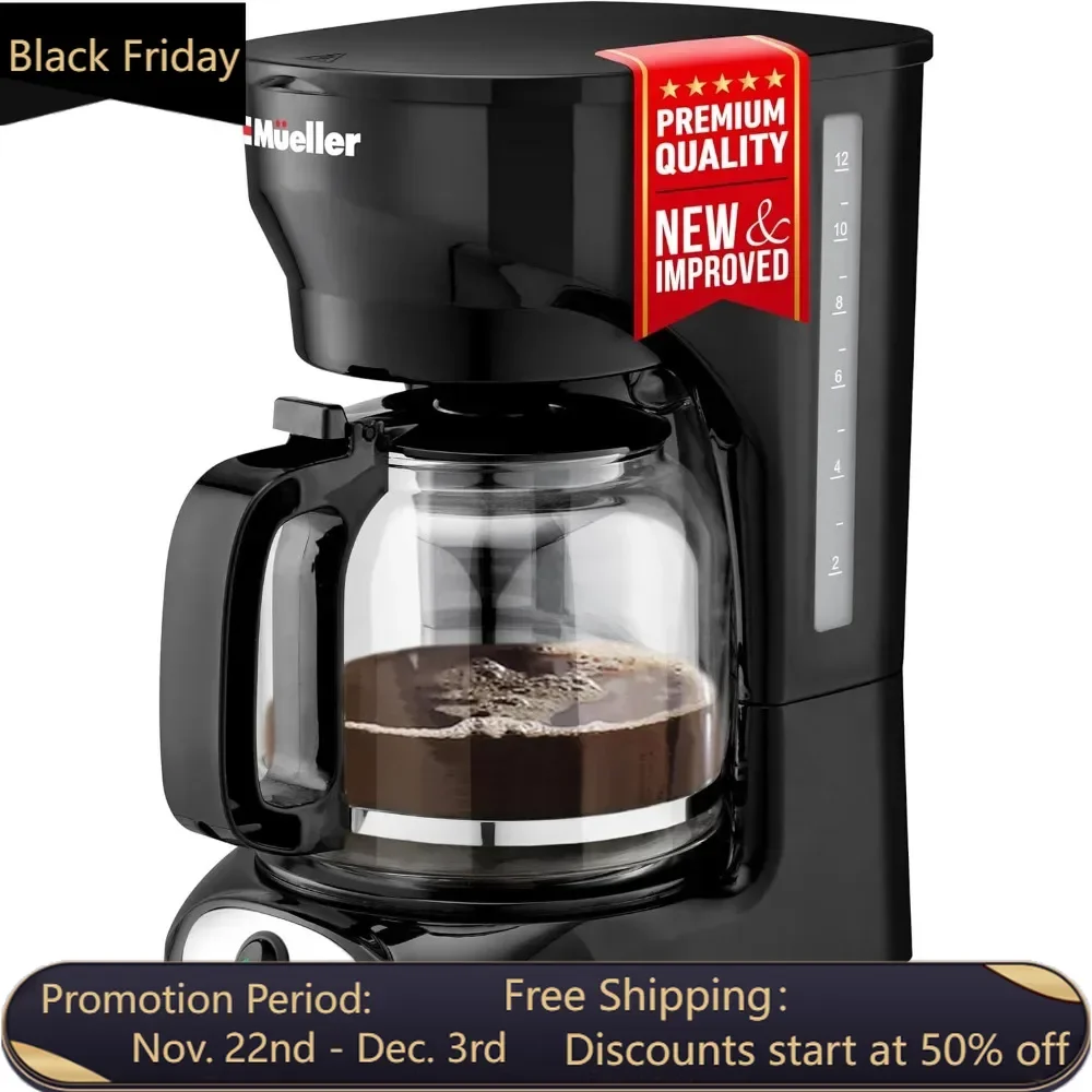 

12-Cup Drip Coffee Maker - Auto-Off, Reusable Filter, Anti-Drip, Keep-Warm Function, Ideal for Home or Office, Coffee Machine