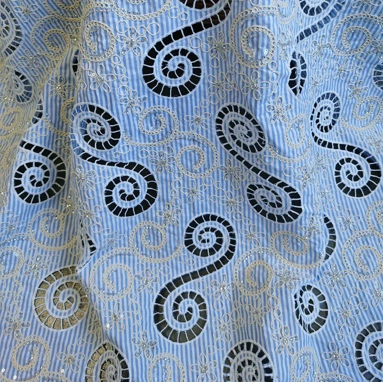 New color-woven laser embroidered fabric with hollow floral bead and sequin embroidery dress fabric designer sewing