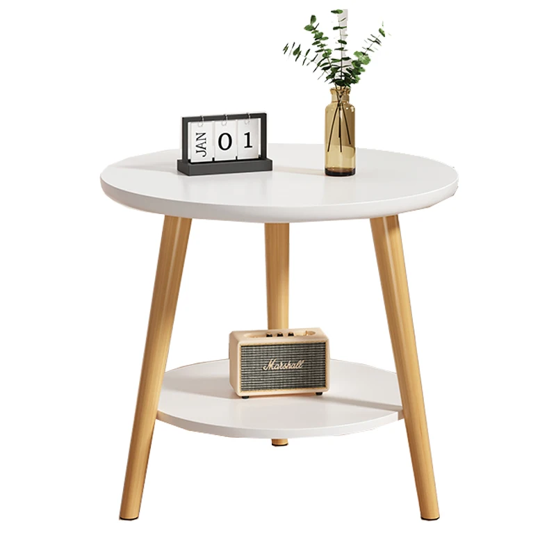 Small Round End Table Wooden Coffee Table Removable Mini Desk Living Room Furniture Sofa Side Bedside Bedroom Storage Rack