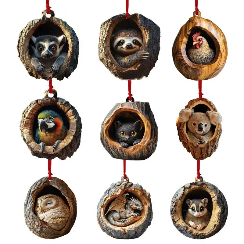 Tierische Weihnachtsbaumschmuck, 2D-Acryl-Dekorationen, dekorativer Feiertagsanhänger, niedliche Heimdekorationen für Taschen, Mobiltelefone