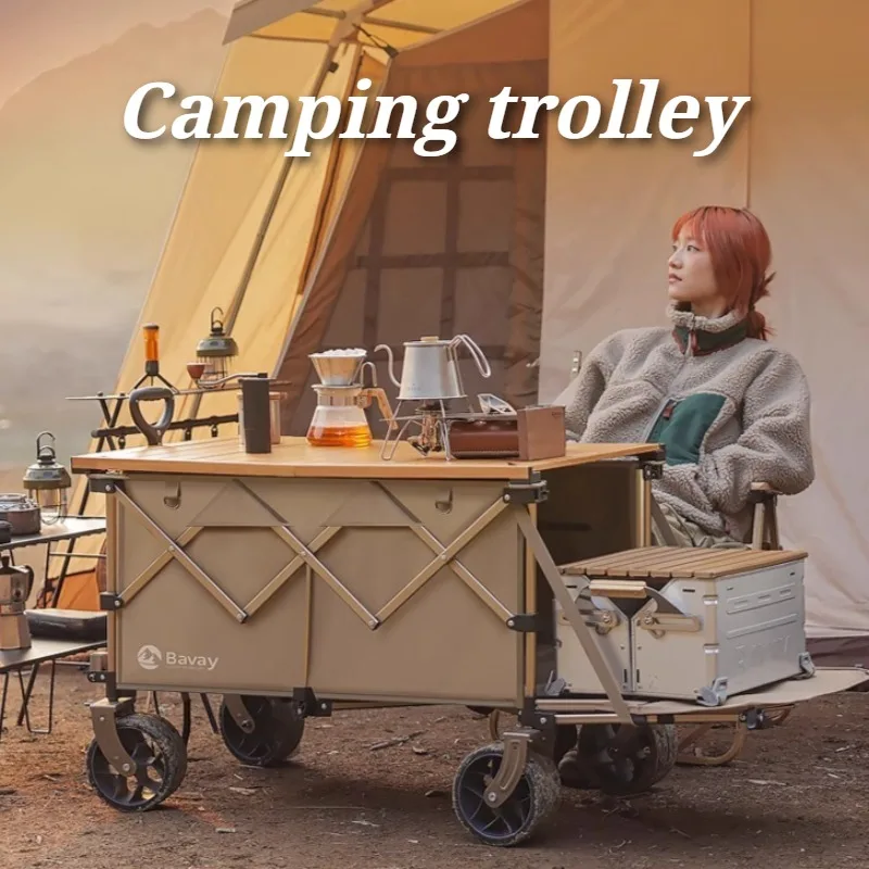 Outdoor Folding Camping Trolley Aluminum Alloy Large Capacity Convenient Picnic Trolley Collapsible Durable Camping Cart
