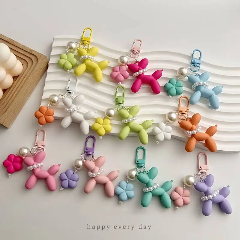 Flower Acrylic Balloon Dog Cartoon Cute Keychains Key Ring Women Men New Bling Cute Pet Bag Car Holder Airpods Box Friend Gift