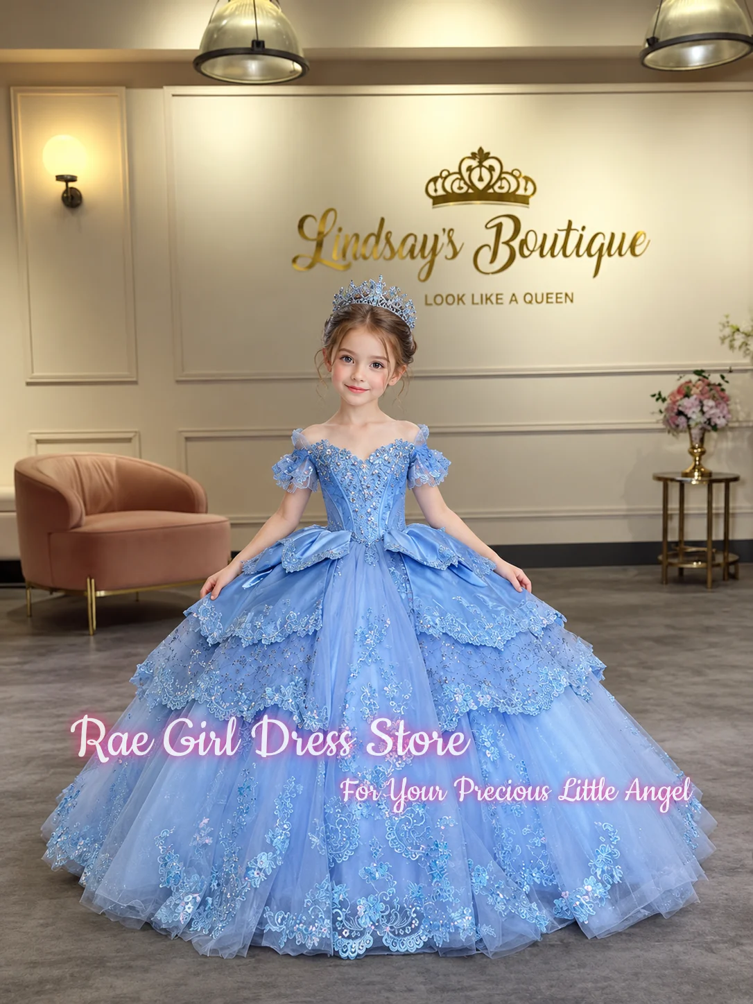 Flower Girl Dress For Wedding Birthday Pageant A Line Floor Length Puffy Gown Tulle Lace Beaded Off Shoulder Ruffle Gowns