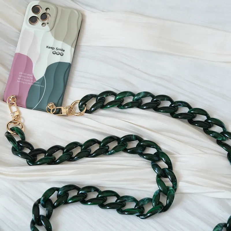 

New Phone Accessory Detachable Chain Green Crossbody Resin Luxury Strap Phone Case Chains Acrylic Shoulder Lanyard Hanging Chain