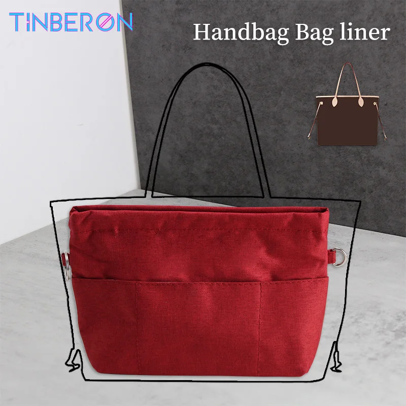 TINBERON-Organizador interno multi-bolso para bolsa, forro do saco interno de pano Oxford, sacos de maquiagem, saco de cosméticos carmesim, inserção do organizador