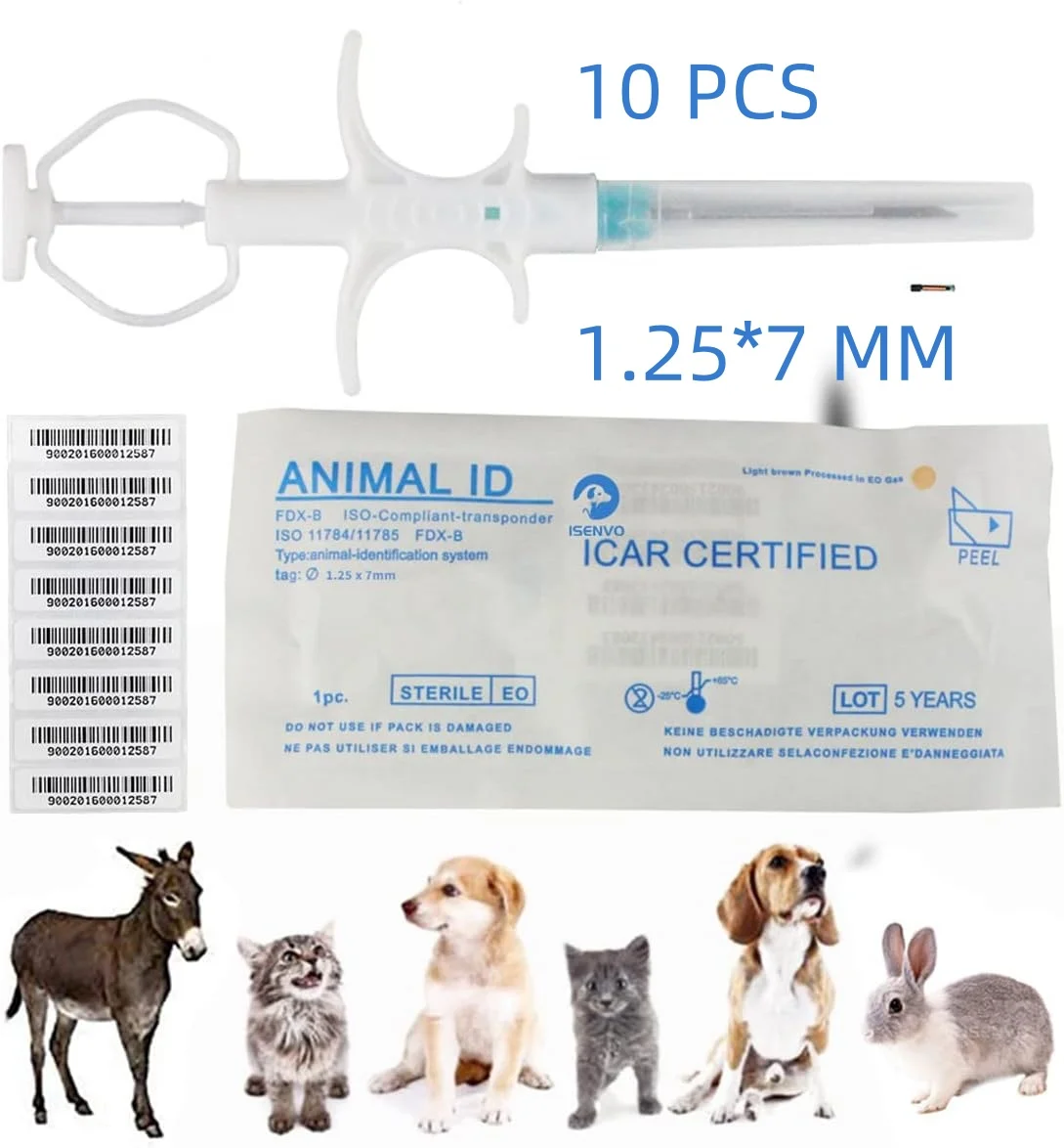 

10 Pcs 1.25x7mm Universal Pet Microchip 134.2khz Registration Animal ID Implant Chip Microchip FDX-B For Dog Cat Pig and so on