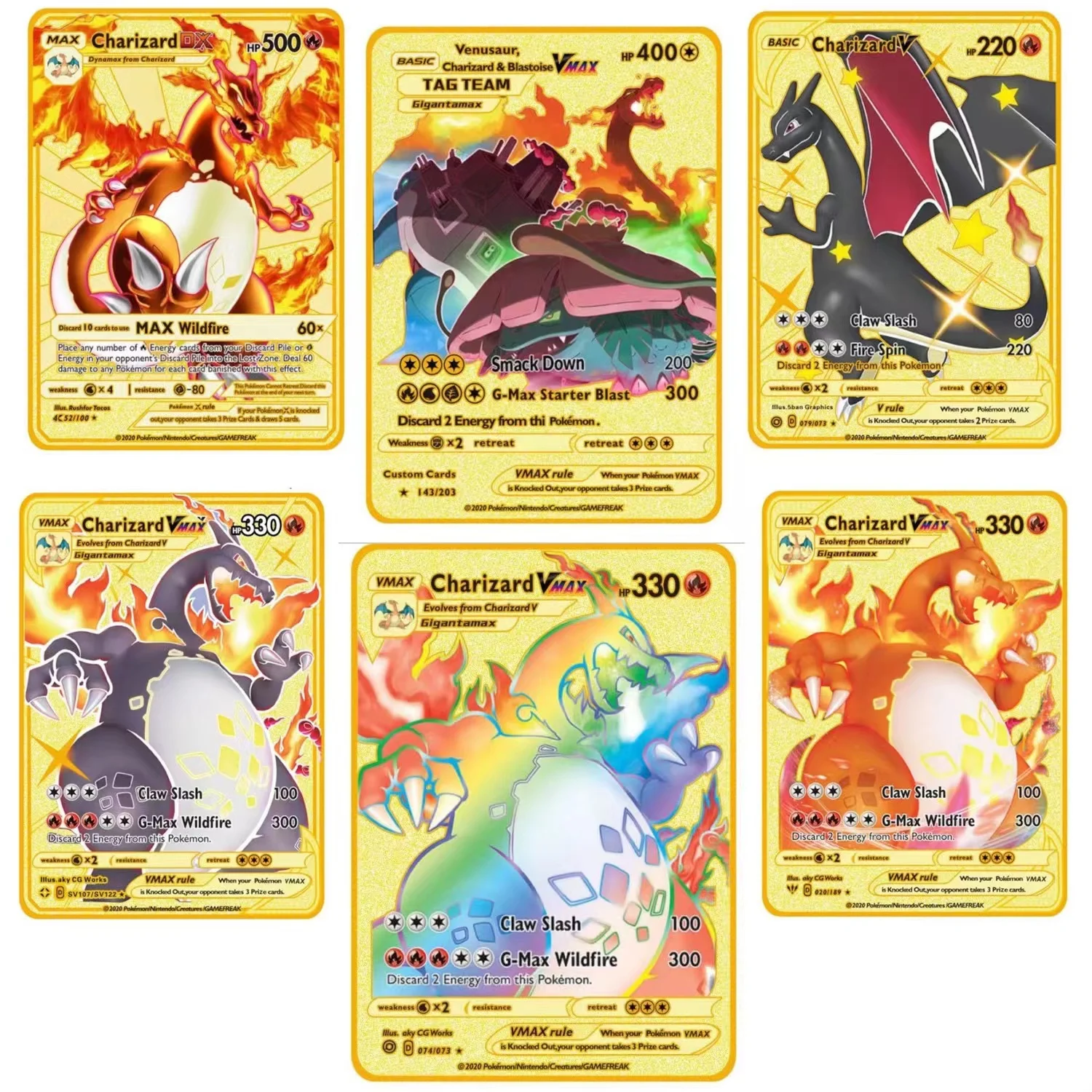 Cartas de Pokémon de Metal dorado, Arceus, Pikachu, Charizard, VMAX, versión española, colección de juegos, regalos para niños, 10000PH