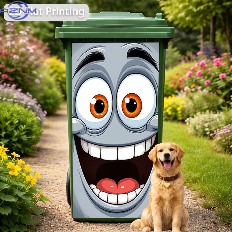 Trash Can Sticker Crazy Laughing Monster Face Themed Design, Self-Adhesive Wall Decal Decorative Wallpaper for Kitchen Trash C view 6