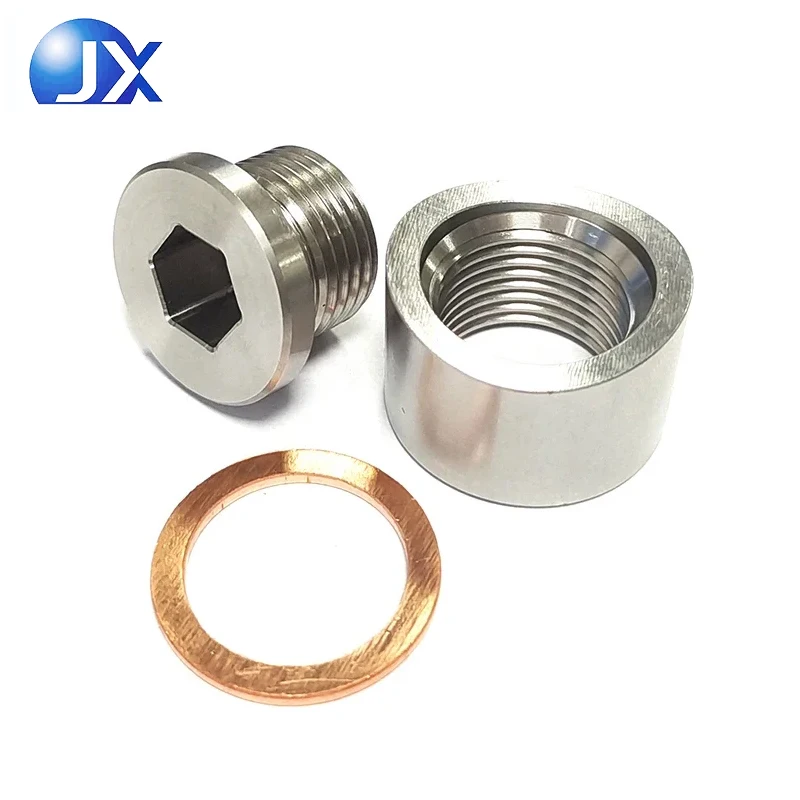 High Quality Stainless Steel M18x1 5 O2 Sensor Bung Weld in Adapter with Red Copper Gasket for Automotive Exhaust Applications