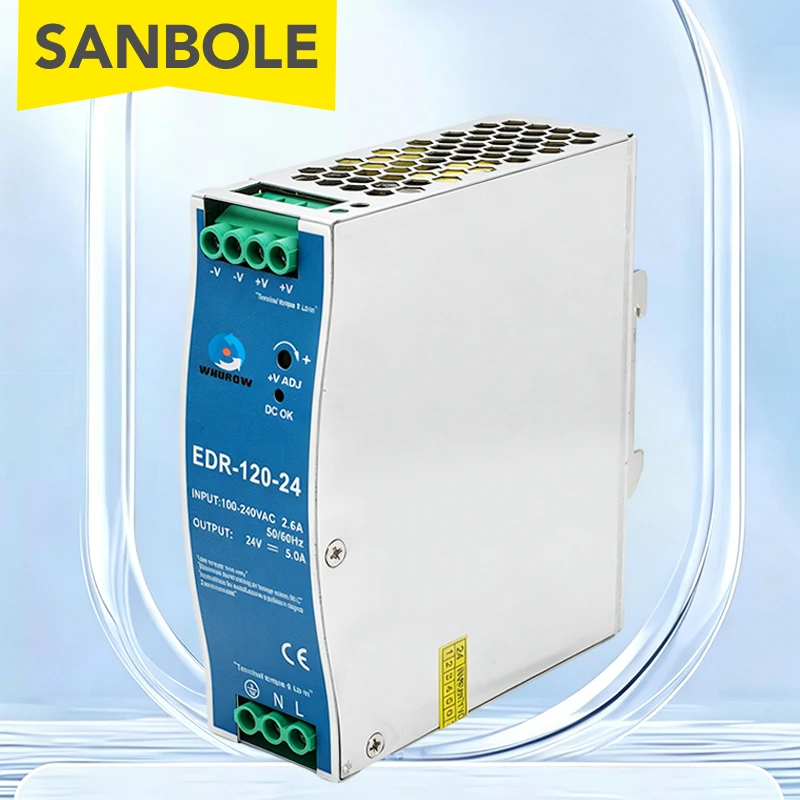 EDR-120W DIN Rail Mounting Switching Mode Power Supply 12/24V 5A/10A Single Output Metal Shell For Industrial Control System