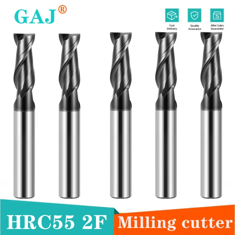HRC50 Cnc Tungsten Steel Carbide Endmills 2-Flute Black Nano Coating Flat Milling Cutter For Steel CNC Machinery Maching Tools