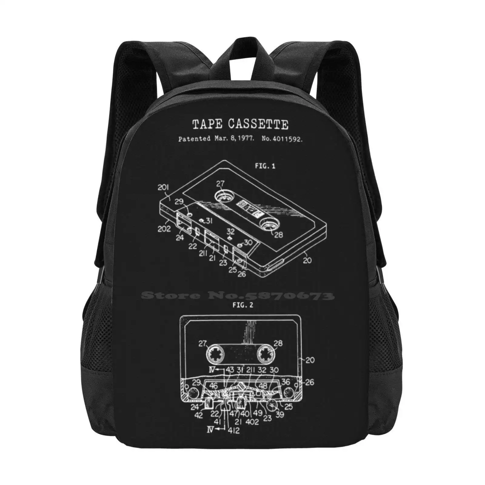 

Tape Cassette Patent White Hot Sale Schoolbag Backpack Fashion Bags 80S Audio Vintage Cassette Tape Patent Image Mix Tape 90S