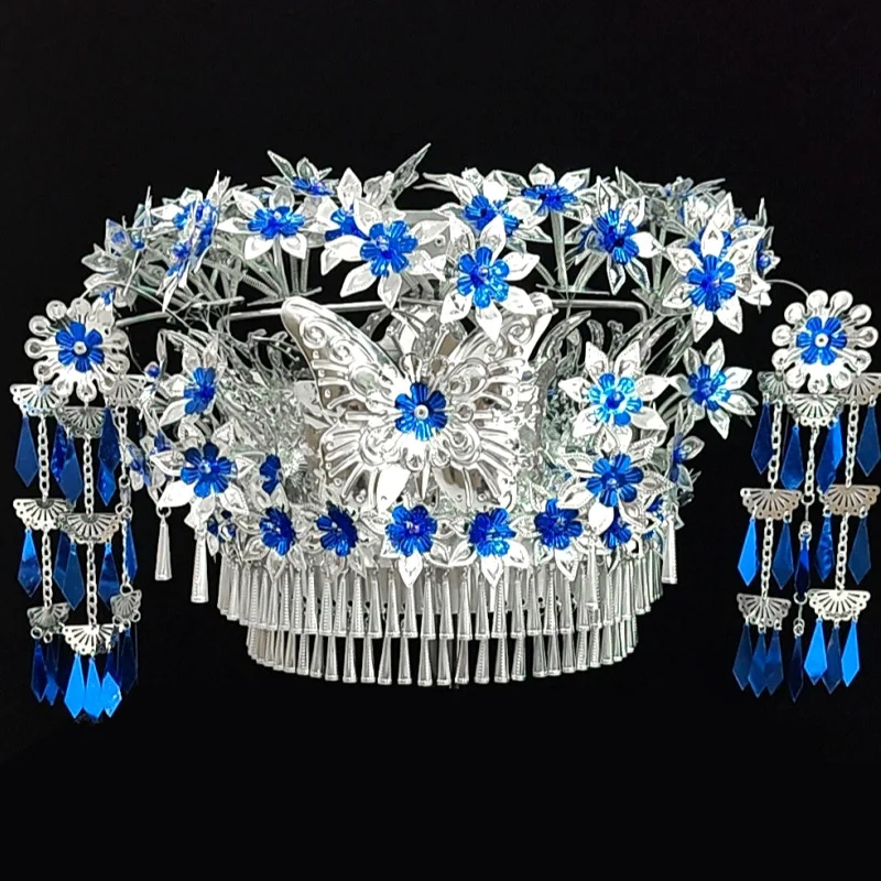 

Miao Headdress Medium Semicircle Hat Female Minority Silver Crown Antique Hair Accessories High Sense Ornament