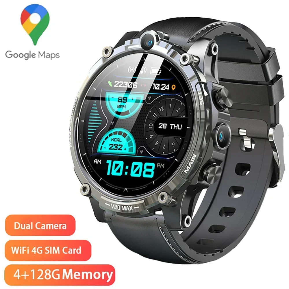 New Men's Business 4G Smartwatch 4G RAM+128G ROM Memory Dual Camera Sim Card GPS Heart Rate Monitor Fitness Sports Smart Watch