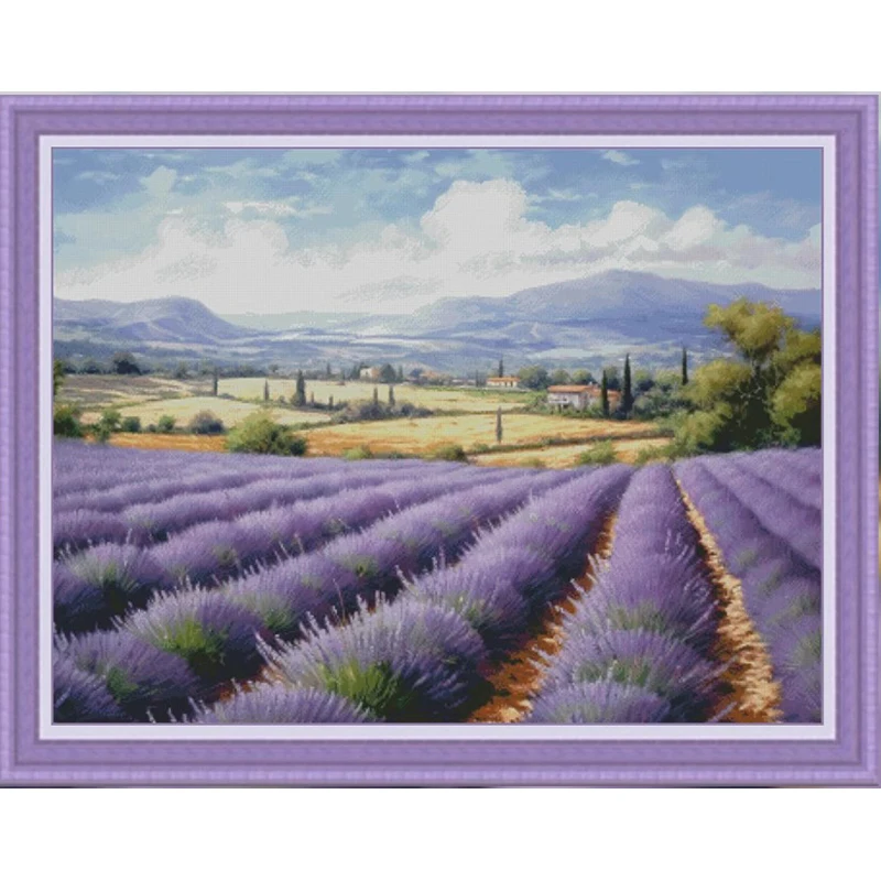 Lavender 14CT 16CT Printed On Canvas Cross Stitch DIY Set Chinese Pattern Kit Home Needlework Embroidery 154 Colors