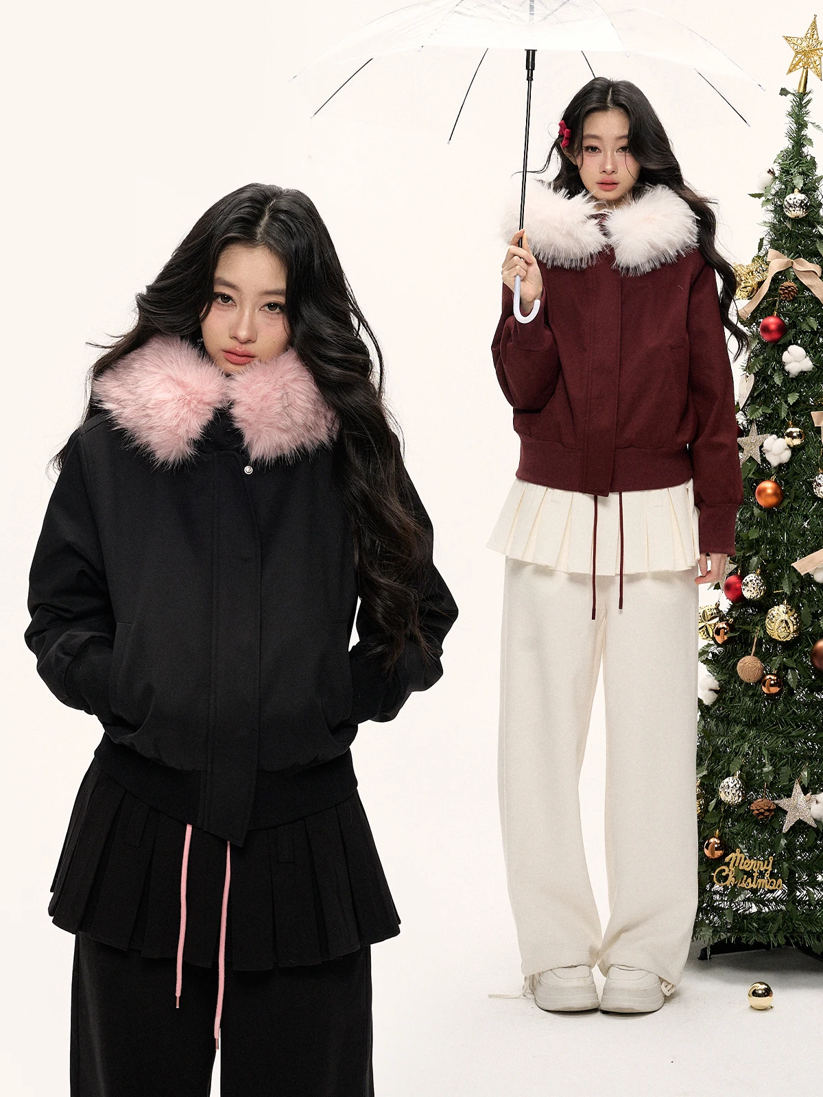 

Зимняя хлопковая куртка Thiened 24olvides Lazy Hunting, цвет винный красный, с большим меховым воротником, свободного кроя, на молнии...