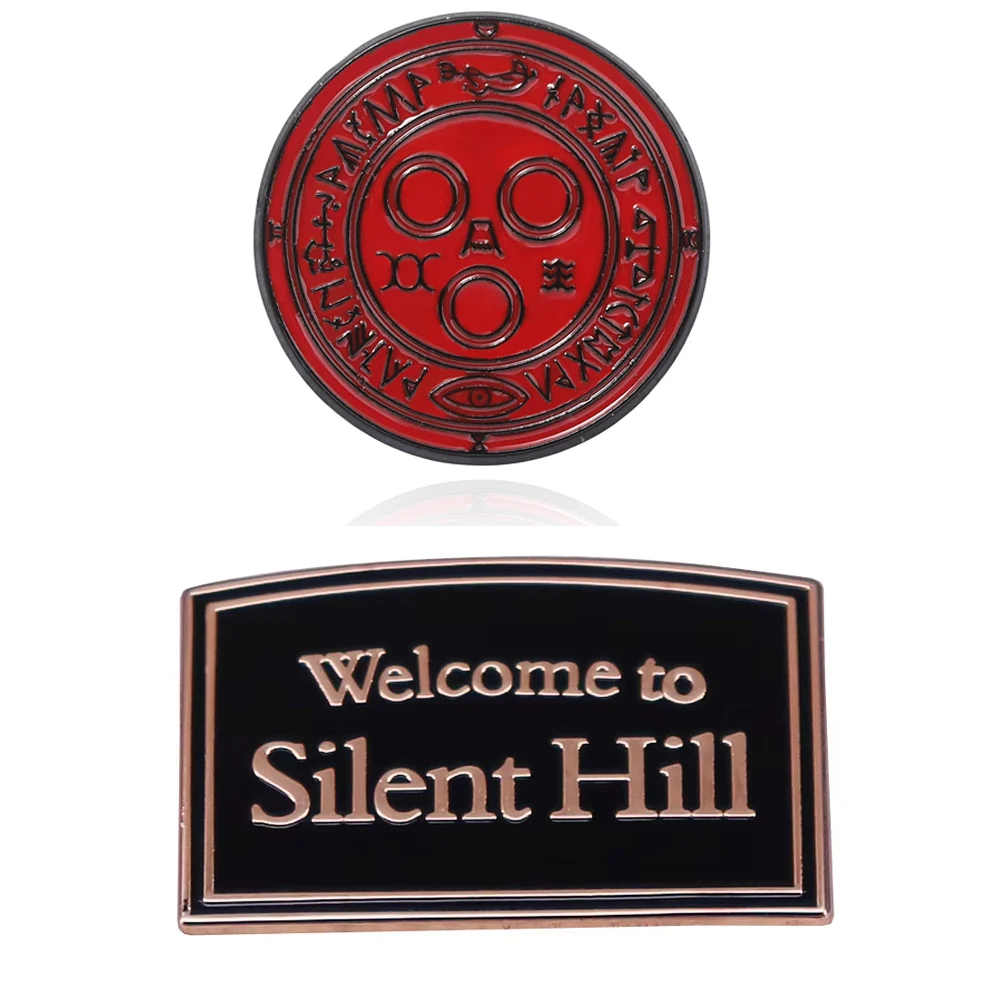Willkommen bei Silent Hill 2 Brosche Emaille Pins Horror Film Spiel Abzeichen Metall Pin Revers Abzeichen Punk Schmuck Rucksack Zubehör Geschenk