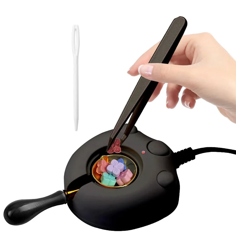 

A005-Электрический нагреватель для восковых печатей, черный набор для восковых печатей с ложкой и пинцетом, отличный инструмент для создания восковых печатей своими руками, вилка стандарта США