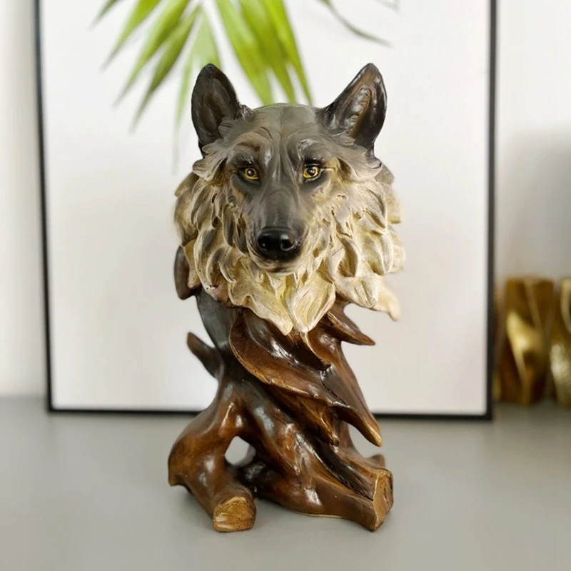 Wolf Head Bust Handcarved Wolf Head Animal Statue Faux Taxidermy Forest Mountain Wildlife Sculpture