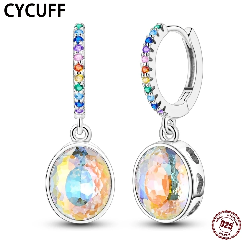 

CYCUFF 2025 New S925 Sterling Silver Colorful Oval Gemstone Earrings Fashion Birthday Party Jewellery Gift Charm Women Earrings