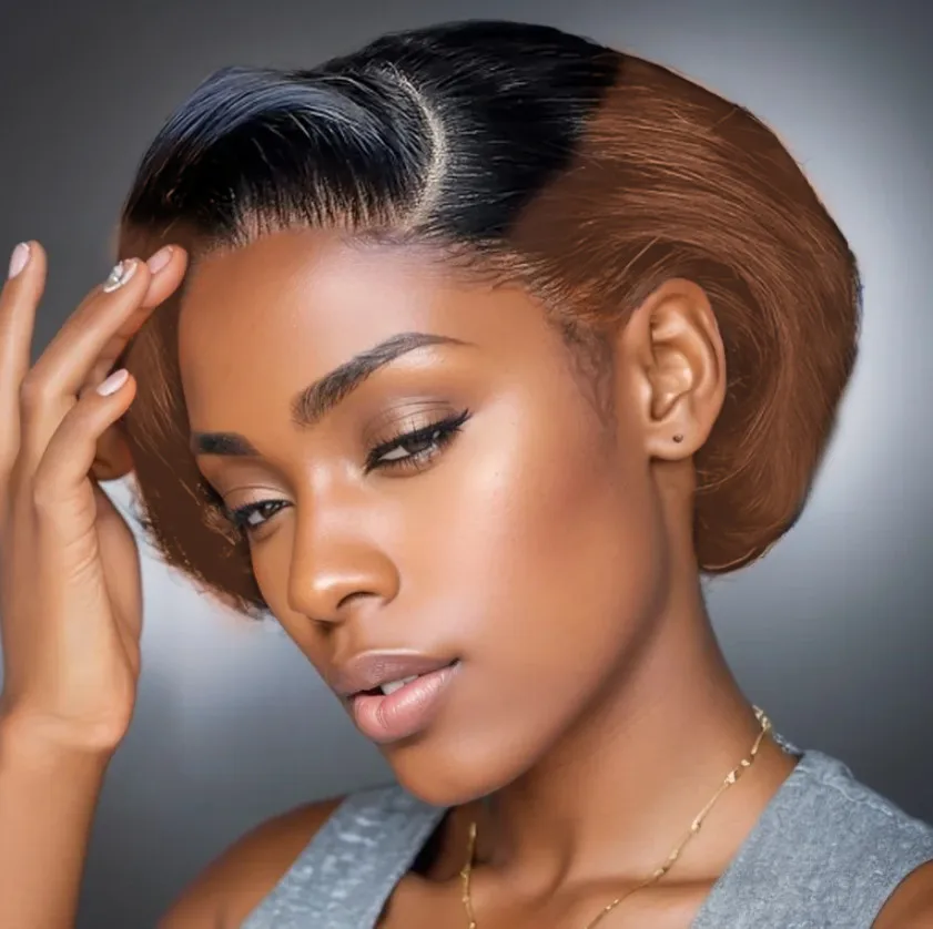 

13x4 frontal lace daily party use remy wig 150% density 8inch 99 brown black color short straight pixie cut human hair wig