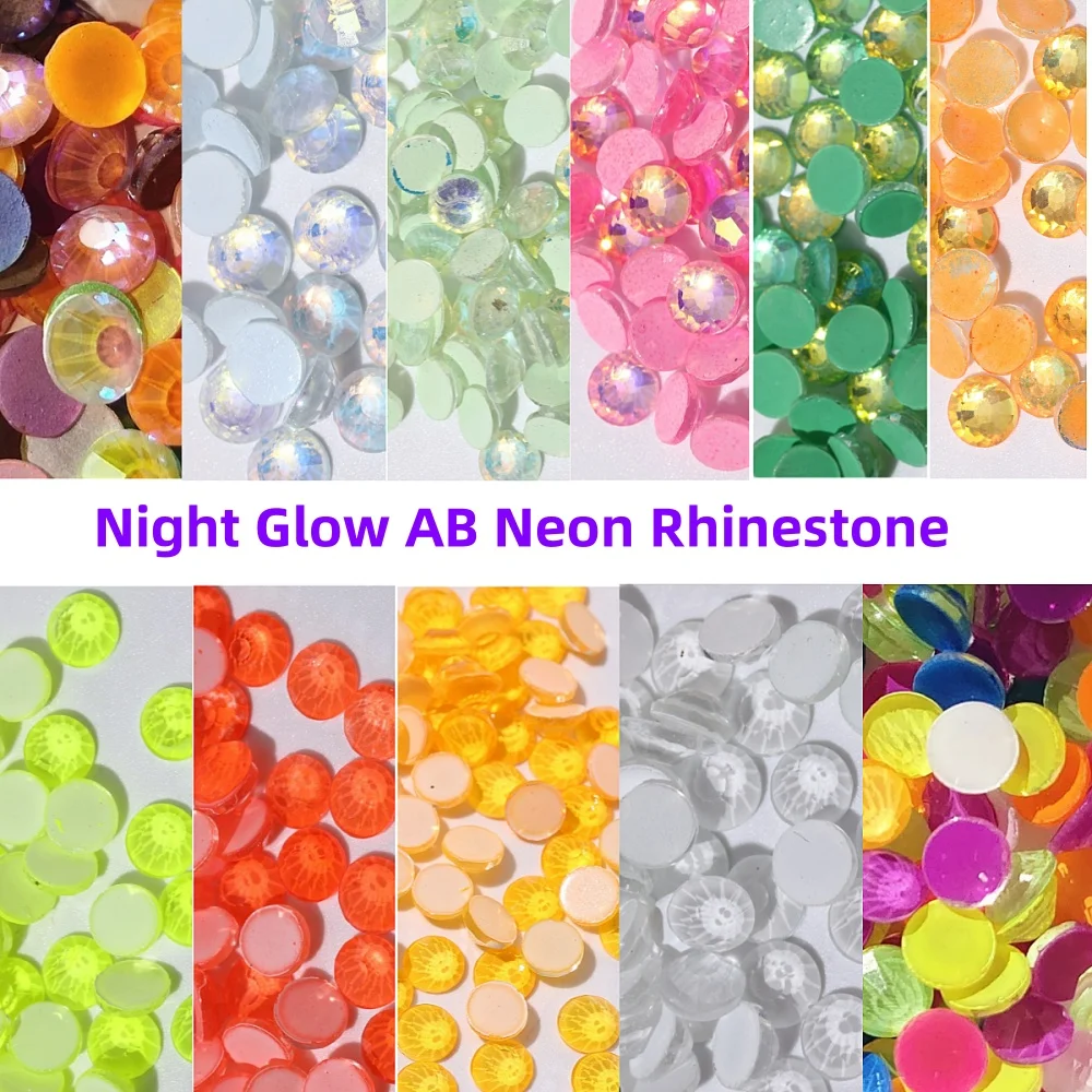 Diamantes de imitación de cristal para decoración de uñas, piedras de Color neón, tamaño mixto, SS3-SS30, parte trasera plana de alta calidad, manualidades DIY