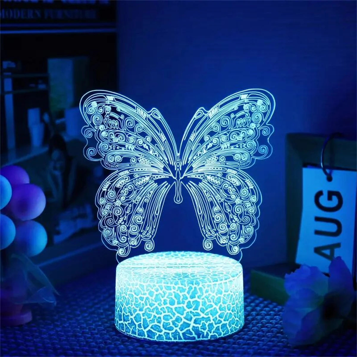 1pc Butterfly 3D Night Light, 3D Optical Illusion Lamp With Touch, 7-Color Changing Ambient Light For Bedroom