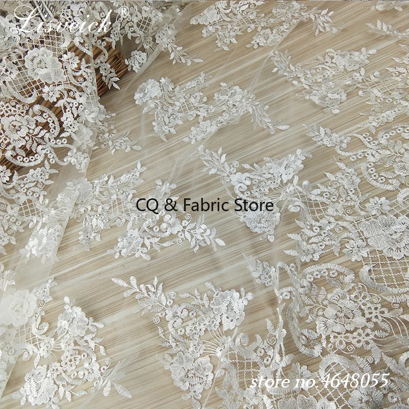 New New Style 1yard 125cm Width White Vintage Embroidery Lace Fabric French Lace Fabric Mesh Tulle Lace For Wedding Dress