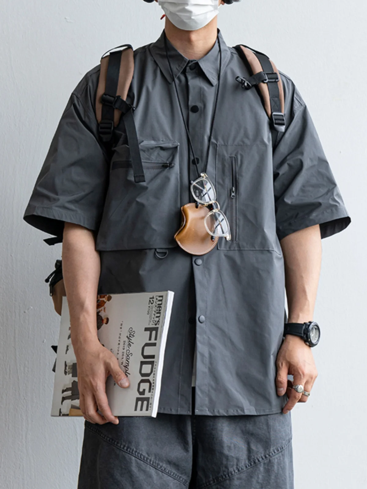 

Retro Japanese Sle Loose Fit ort Sve irt for Men Outdoor Summer Casual Polyester Fiber f Sve Button down