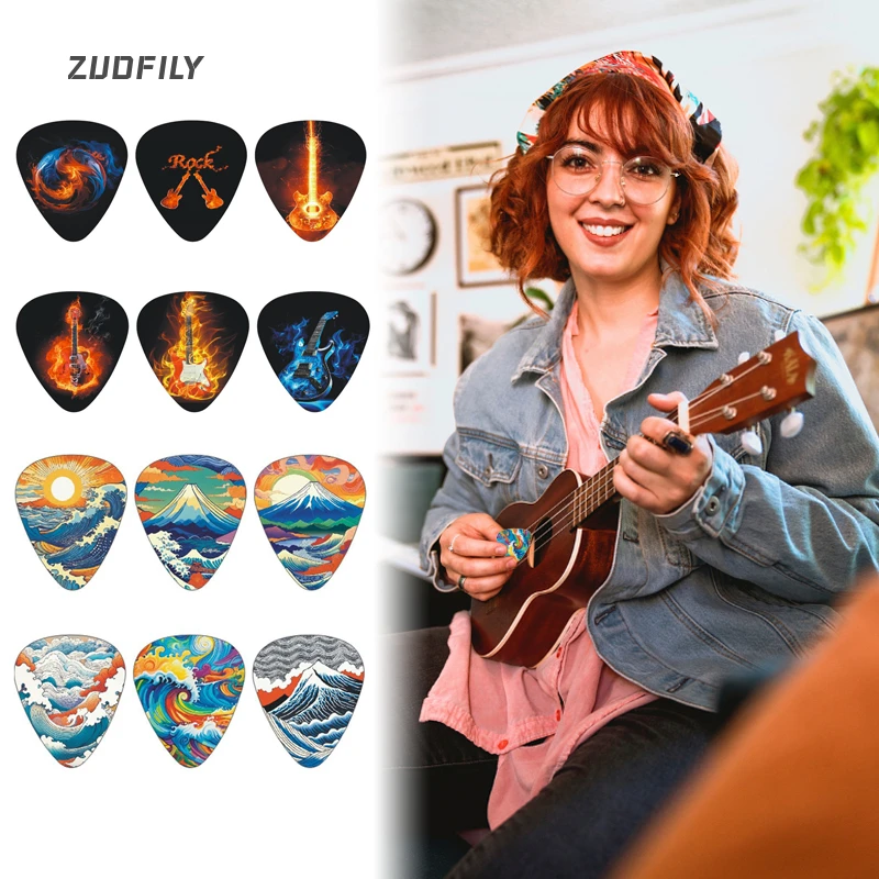 10Pcs Guitar Picks 0.46mm 0.71mm 1.0mm PVC Ukulele Painting Shrapnel For Guita Bass Ukulele Stringed Instrument Accessories New