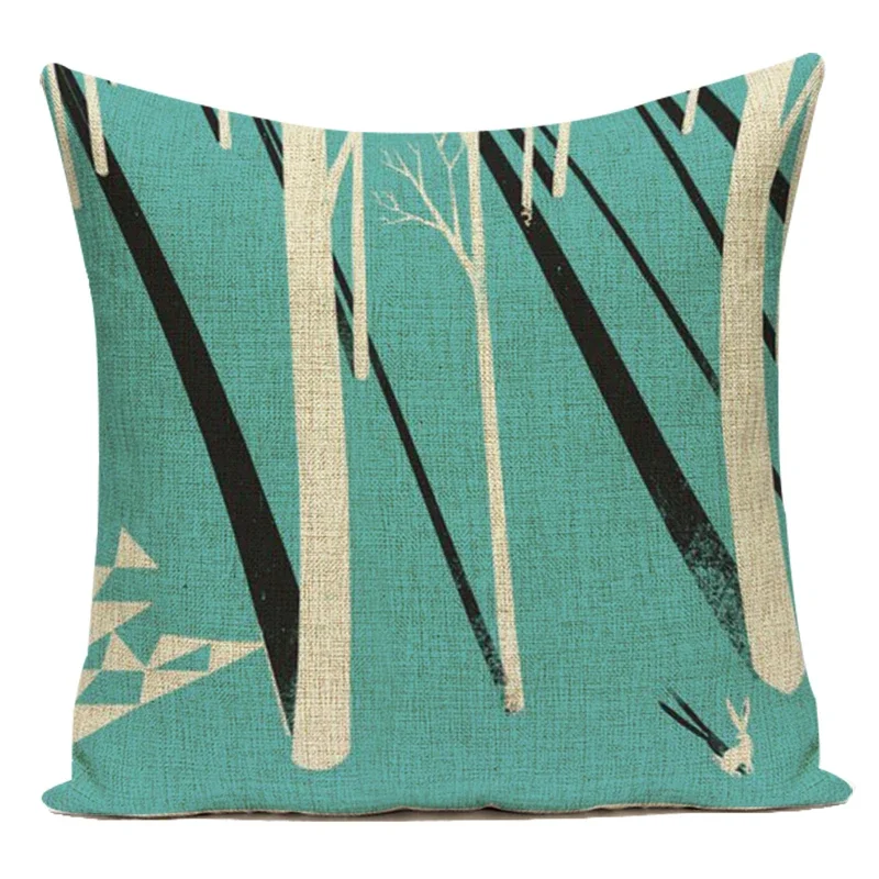 Polyester Decorative Throw Pillows Case Blue Green Geometric Trees Pillow Cushion Cover for Sofa Home Living Room Almofadas