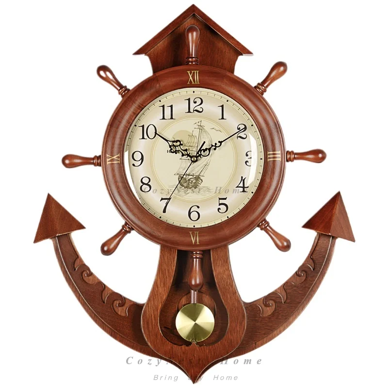 Wall clock Living room clock Household clock Wall-mounted solid wood rudder wall