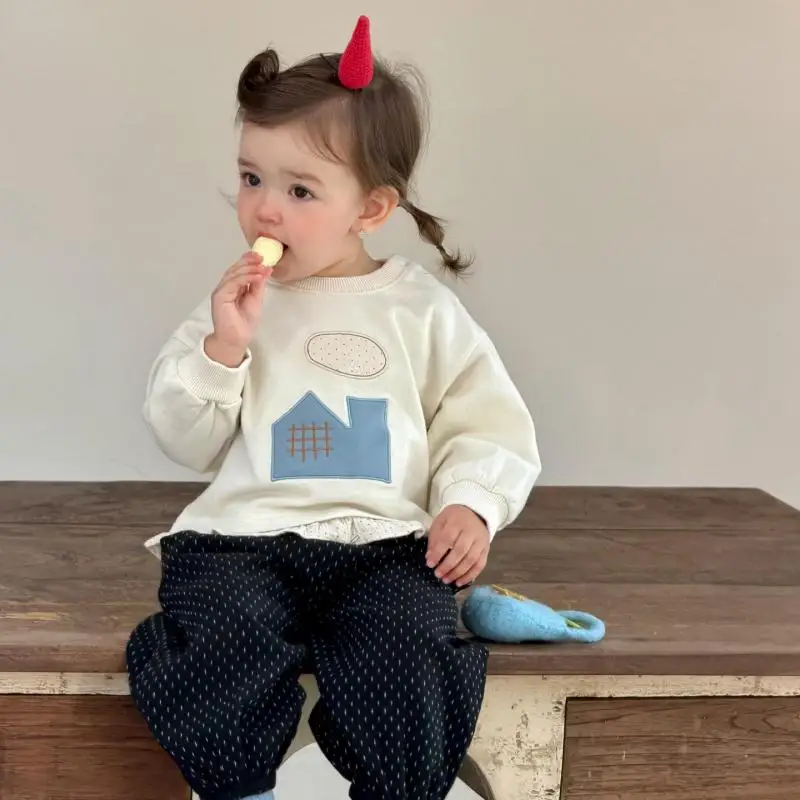 2026 Autumn New Baby Long Sleeve Sweatshirt Cotton Girls Cute Cartoon Print Pullover Infant Sweet Lace Tops Toddler Clothes