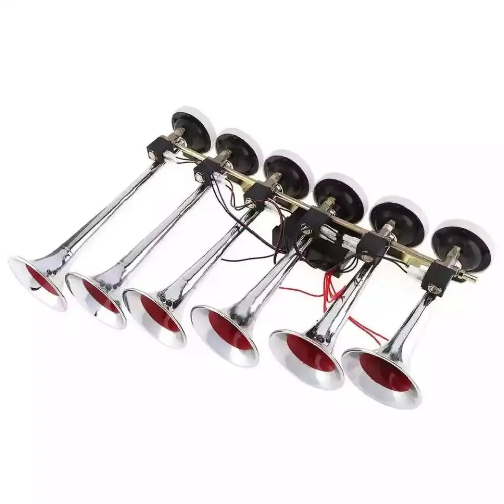 Professional 2v/24v six-tone car horn with 8-button switch box, suitable for cars, trucks, buses, and boats
